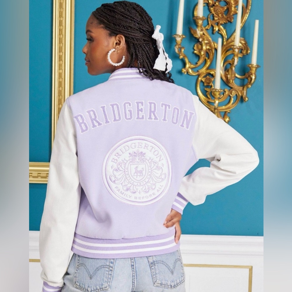 NWT Her Universe Bridgerton Lavender‎ Girls Varsity Jacket